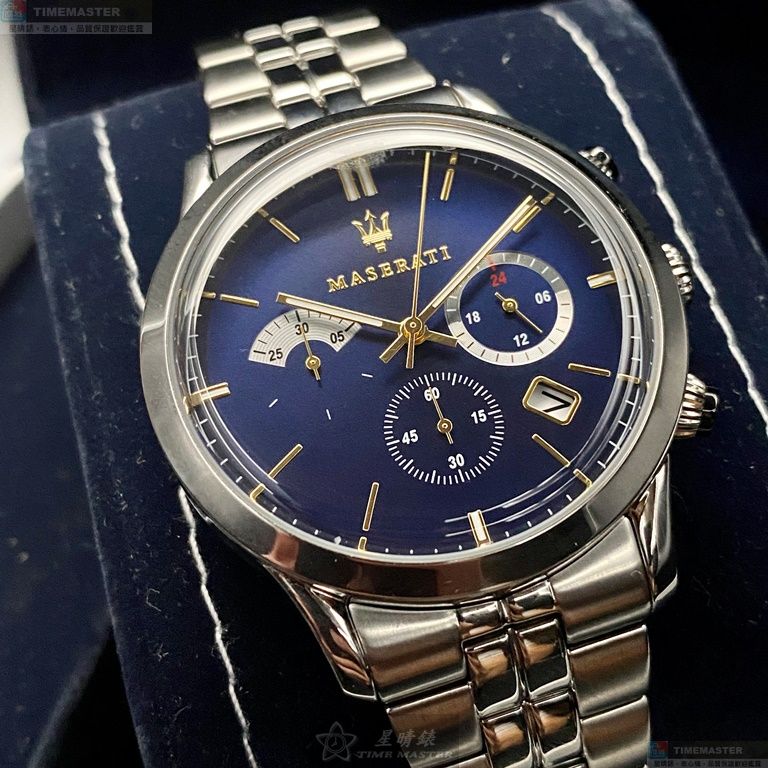 [星晴錶業]MASERATI手錶,42mm,R8873613001寶藍色錶面銀錶殼銀色精鋼錶帶款, , large