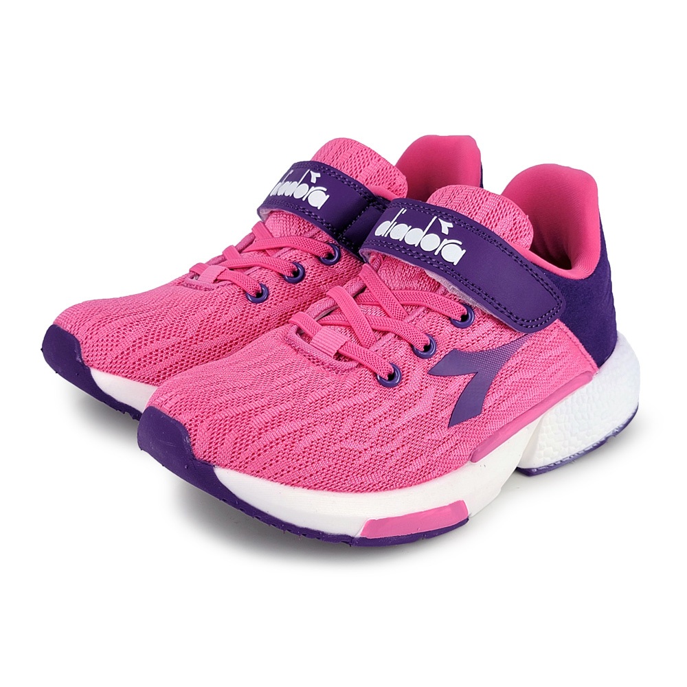 DIADORA迪亞多那 兒童專業慢跑鞋 童運動鞋 童鞋 魔鬼氈 輕量 透氣 保護後跟 吸震 減壓 健康鞋墊 止滑 藍 桃, , large