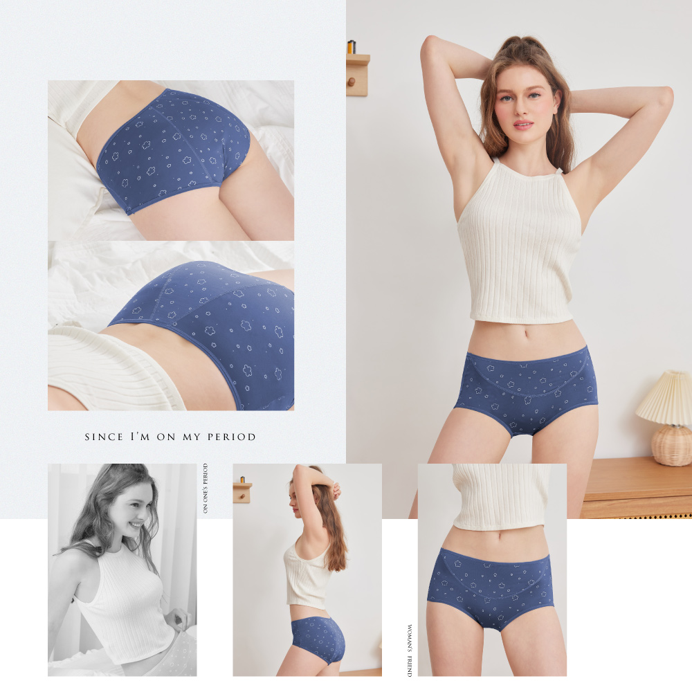 【Clany可蘭霓】 台灣製涼感竹炭遠紅外線印花抑菌消臭M-XL防漏生理褲 英國藍 2235-57, , large