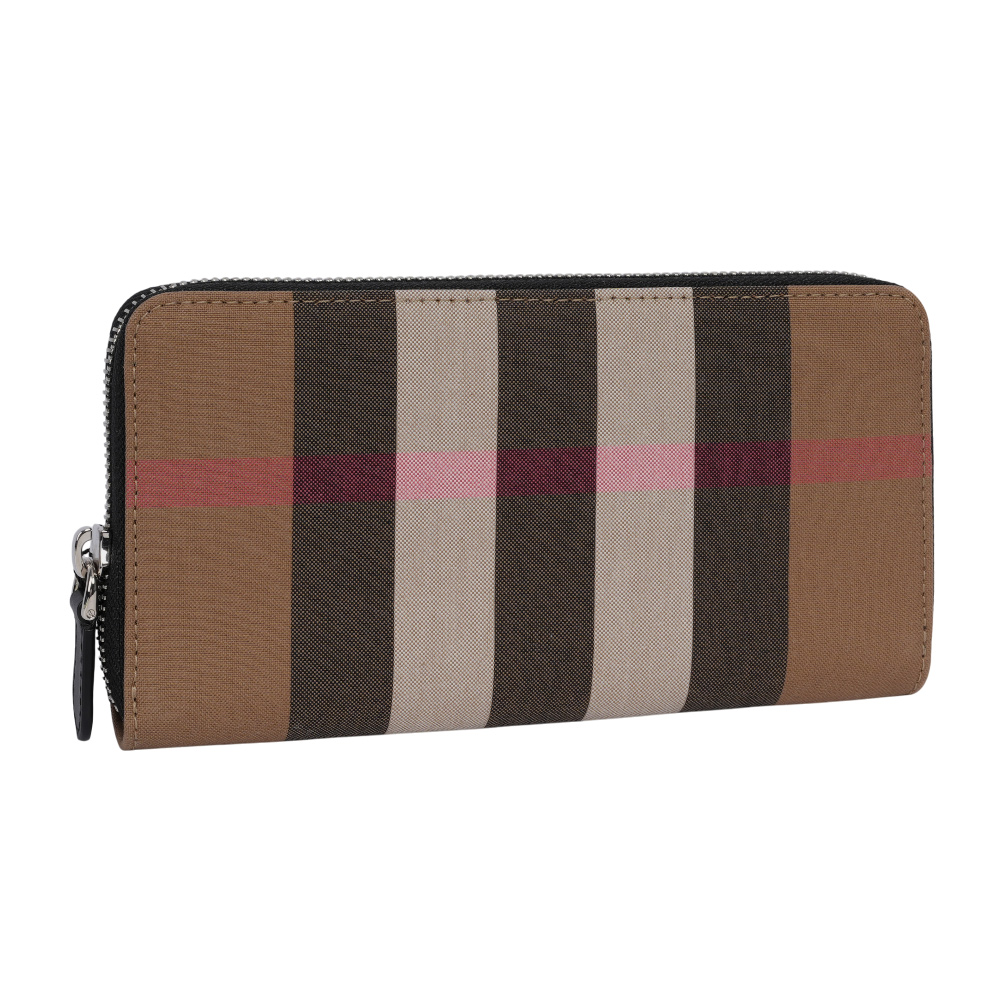 BURBERRY 大格紋帆布ㄇ形拉鍊長夾/灰褐色/棕色, , large
