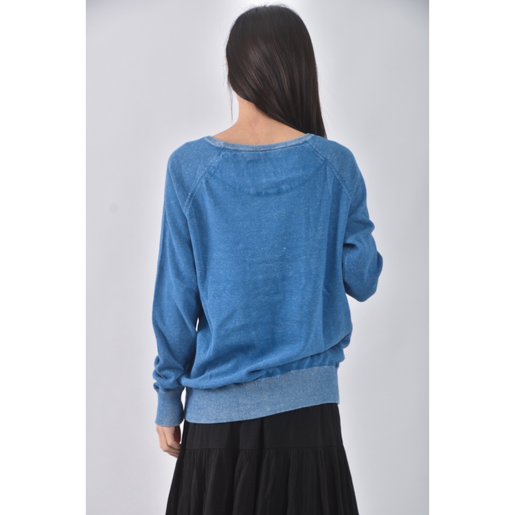 (S) euro como質感棉質純棉藍色長袖上衣二手衣, , large