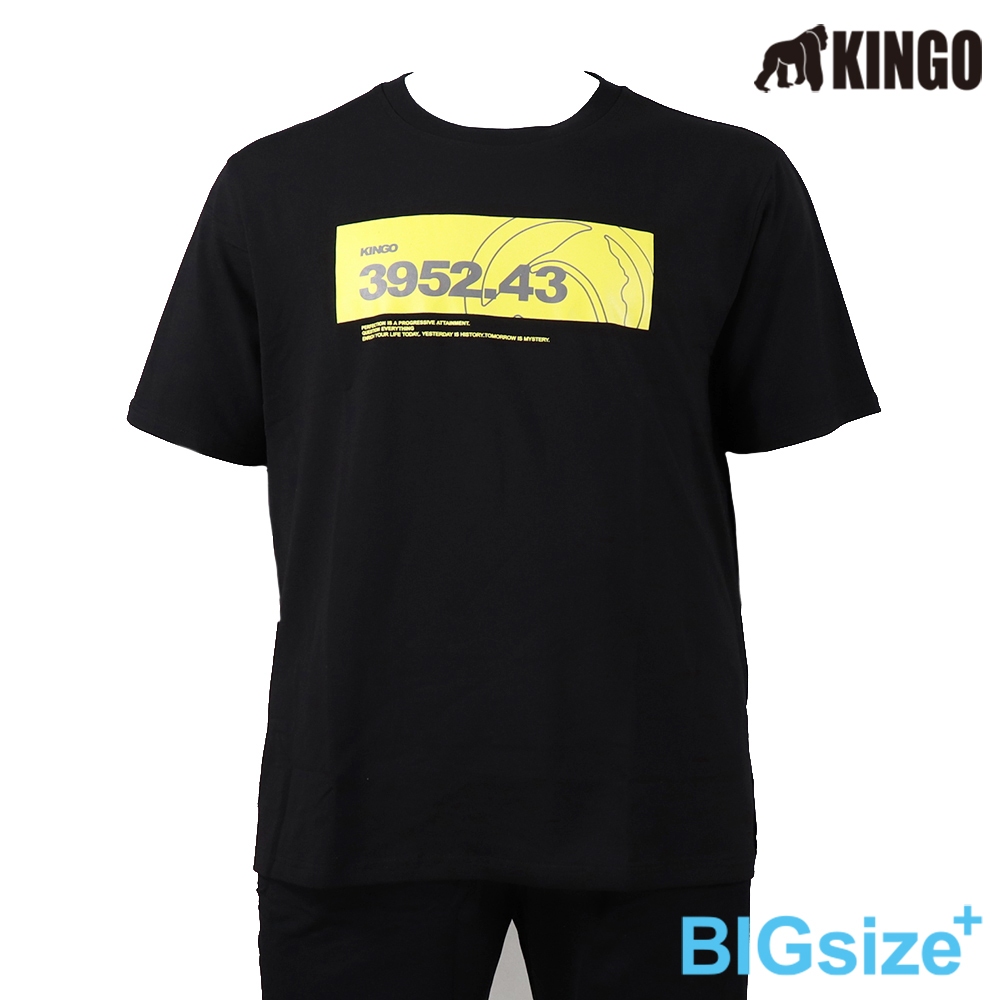 KINGO-大尺碼-男款 圓領T恤-黑-413140, , large