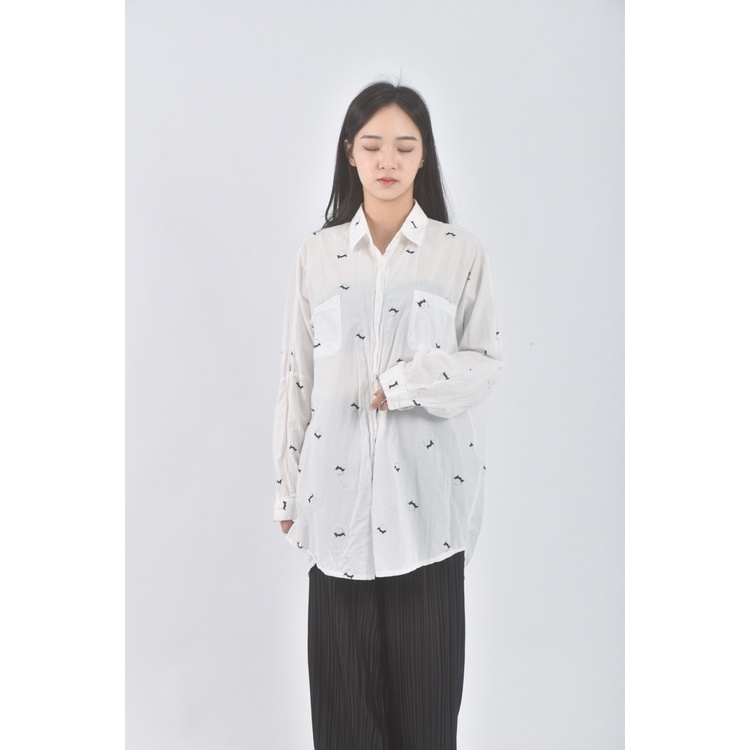 (2XL) girls落肩寬鬆白色襯衫上衣二手衣, , large