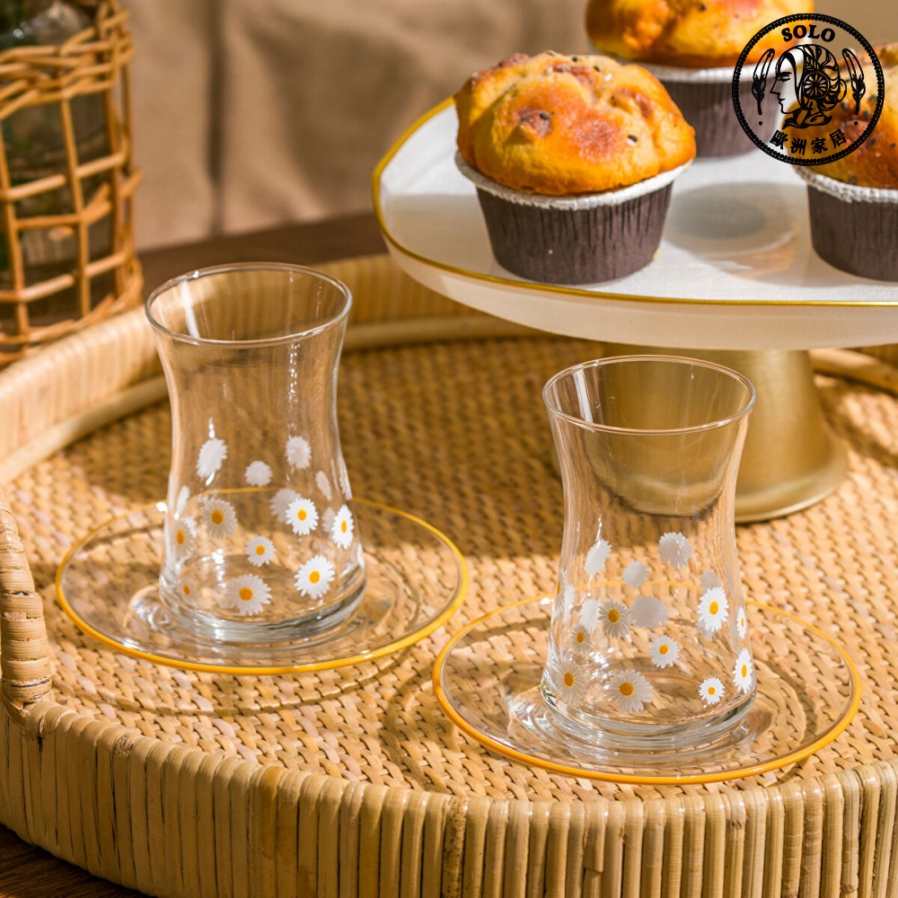 【SOLO Vintage】LCW Home 130ml Daisy Garden Glass Tea Cups Set Made in Turkey, , large