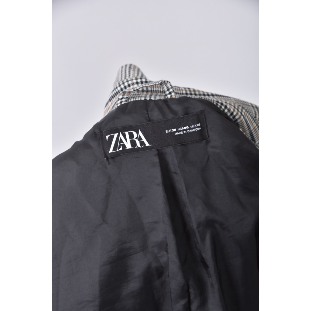 (S) zara西裝墊肩格紋黑色外套二手衣, , large
