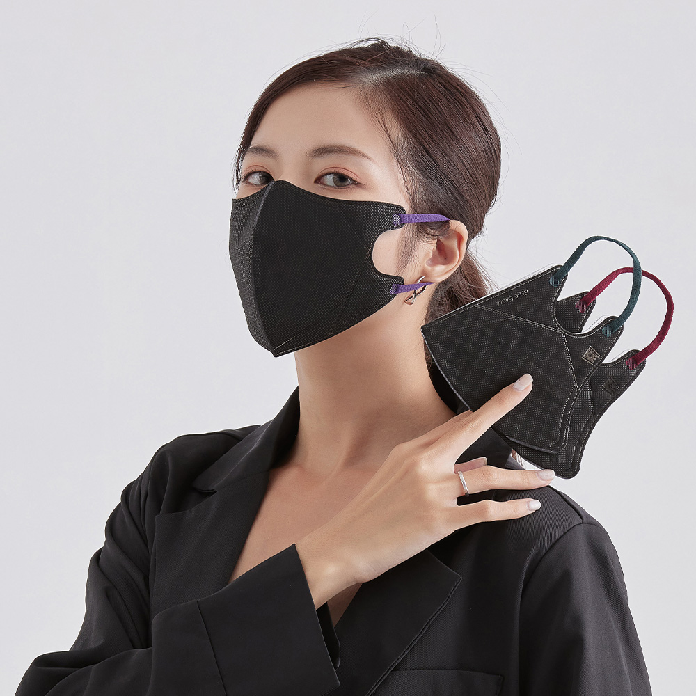 【Blue Eagle】Minimalist Black Series N95 3D Adult Medical Face Mask (3 Colors Mix ) 30 pack, 曜綠、酒紅、靛紫, large
