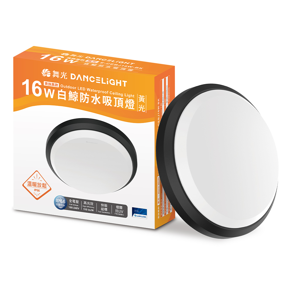 DanceLight舞光 2入組 1-2坪 16W白鯨LED吸頂燈 抗UV 一體式快裝 IP66防塵防水 貴族黑(黃光), , large