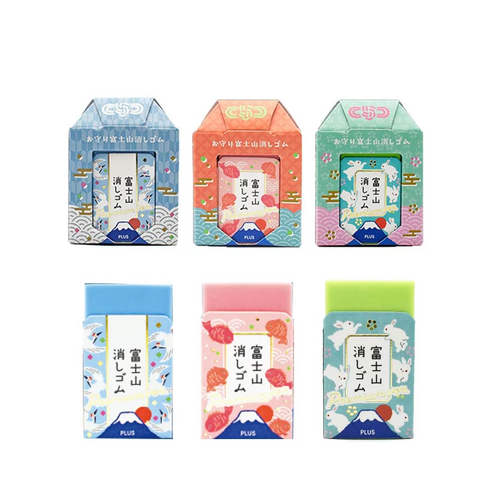 【 PLUS 普樂士 】御守 富士山 橡皮擦 (鶴/魚/兔) 款式隨機 3 個/組 T36-519