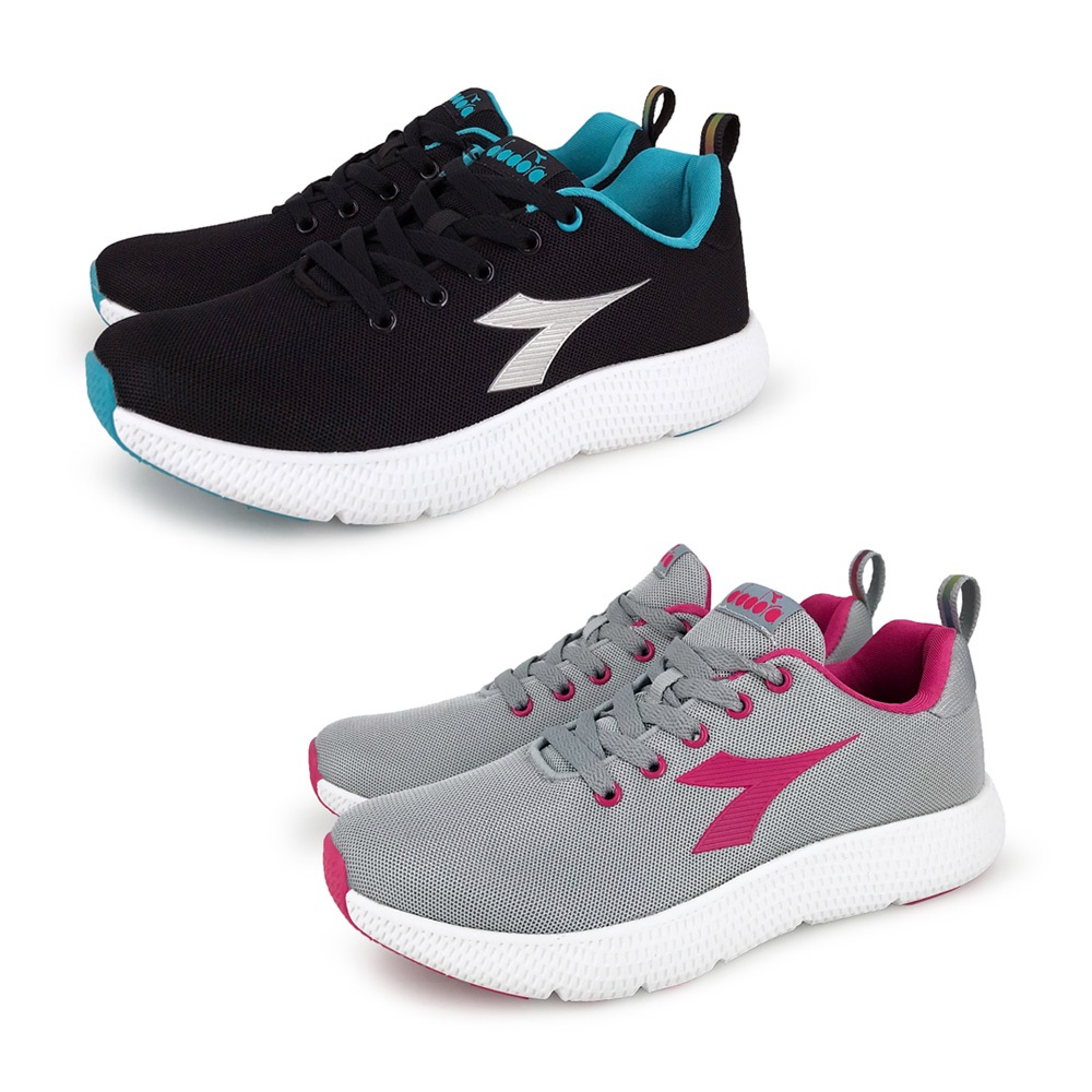 DIADORA迪亞多那 輕量專業慢跑女鞋 女運動鞋 慢跑鞋 時尚 撞色 透氣 散熱 保護後跟 耐磨 止滑 黑綠 灰桃紅, , large