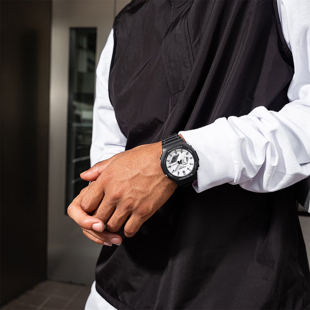 CASIO 卡西歐 G-SHOCK 黑白經典八角雙顯手錶 GA-2100WD-1A, , large