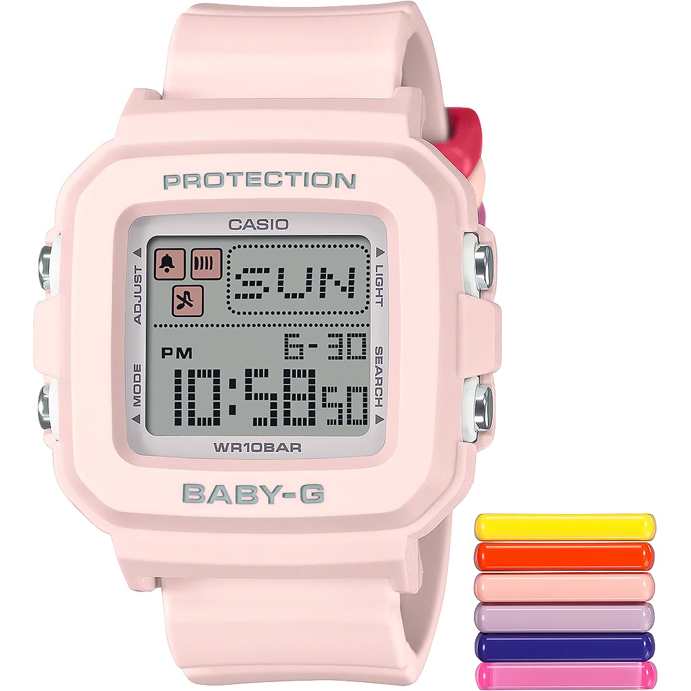 CASIO 卡西歐 BABY-G 隨附6個繽紛錶帶環 像素動畫手錶 BGD-10L-4, , large