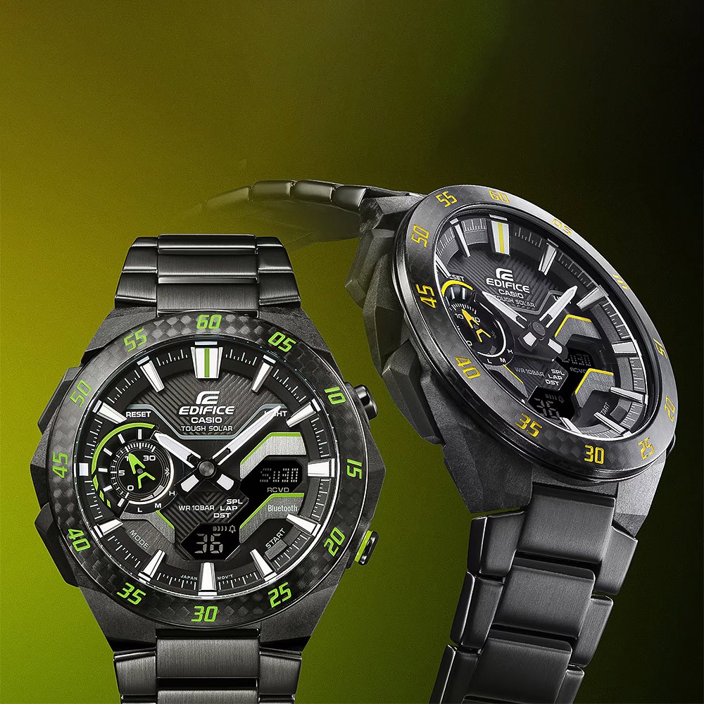 CASIO 卡西歐 EDIFICE 賽車方格旗 太陽能藍芽手錶-黑x黃色 ECB-2200RC-1A9, , large