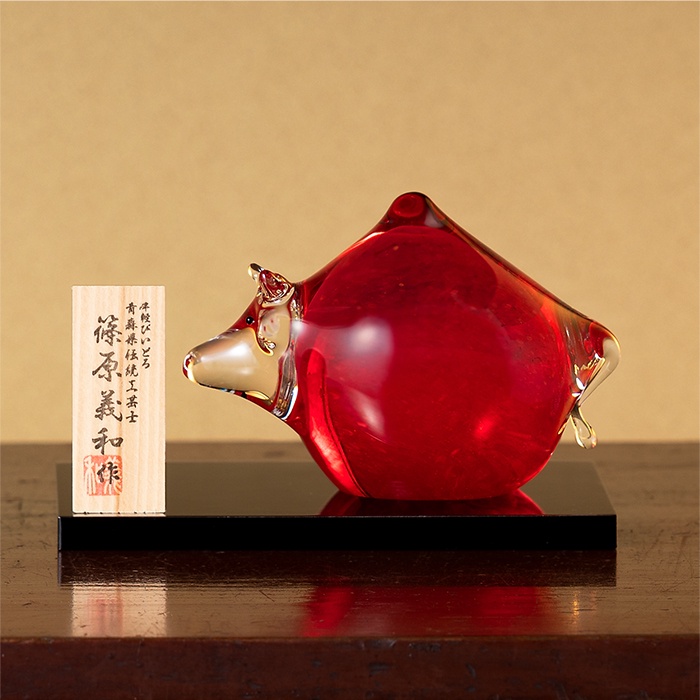 日本津輕 手作赤紅牛 琉璃藝品(中) 金益合玻璃器皿, , large