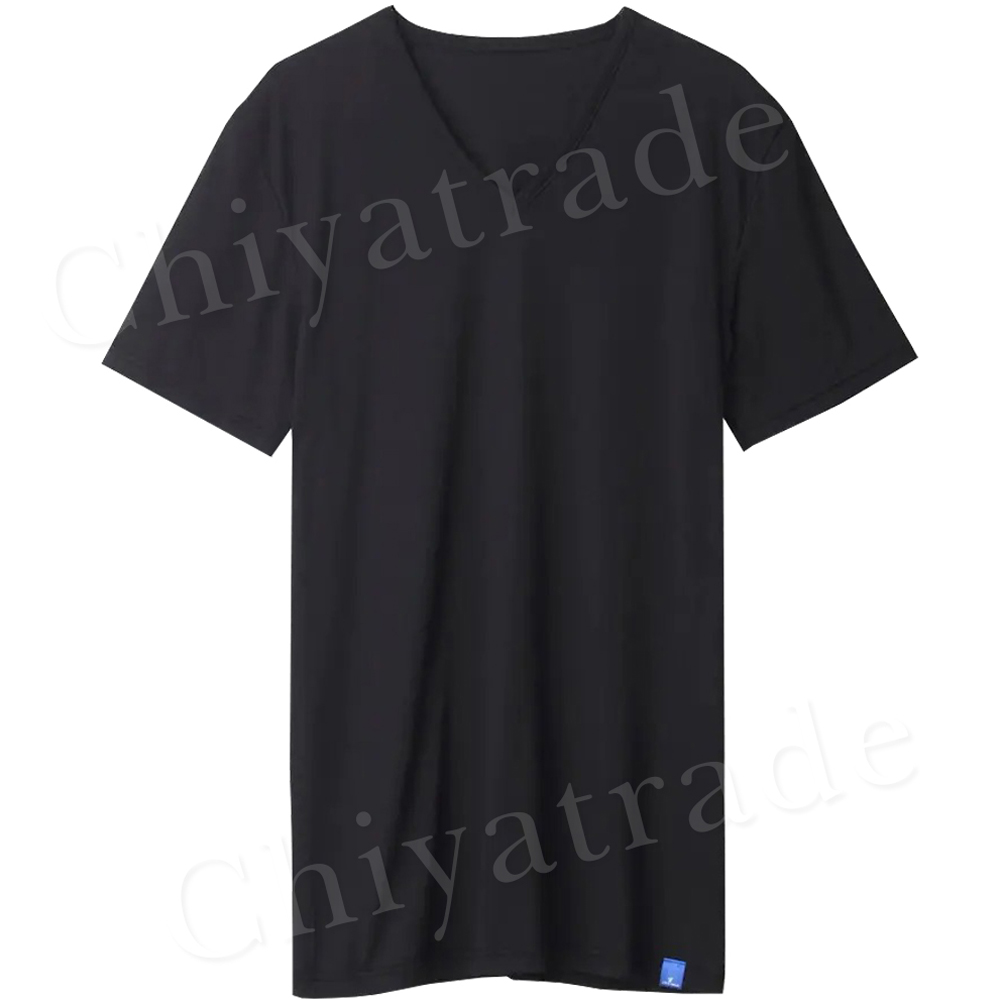 【日本郡是Gunze】日本製 COOLMAGIC 男士機能涼感 V領 短袖 內衣 T-shirt-黑色-M, , large