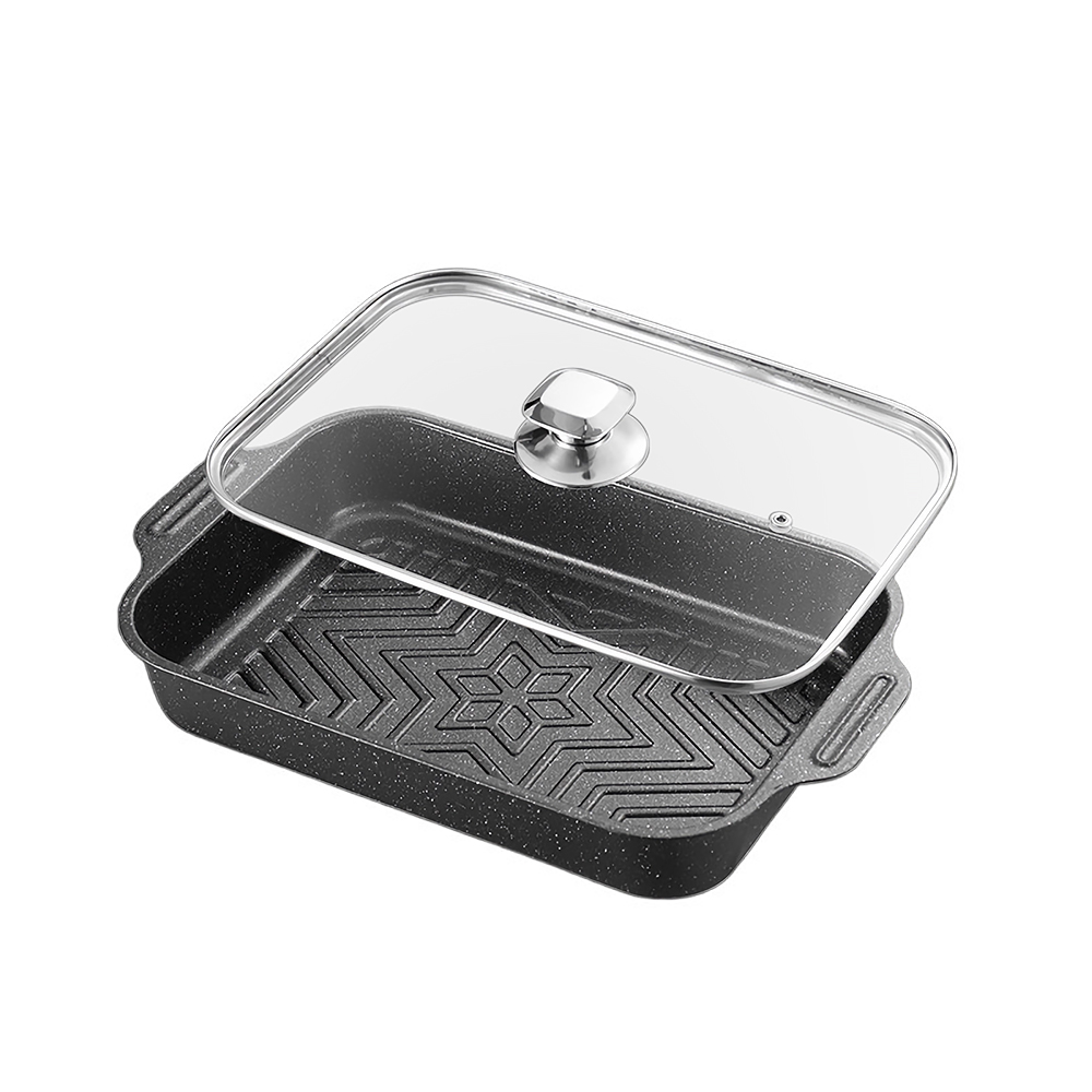 SHCJ 不沾附蓋加高魚鍋【40cm】烤魚湯鍋 電磁爐款 IH爐鍋具 不沾鍋湯鍋 方型湯鍋 牛排煎鍋, , large