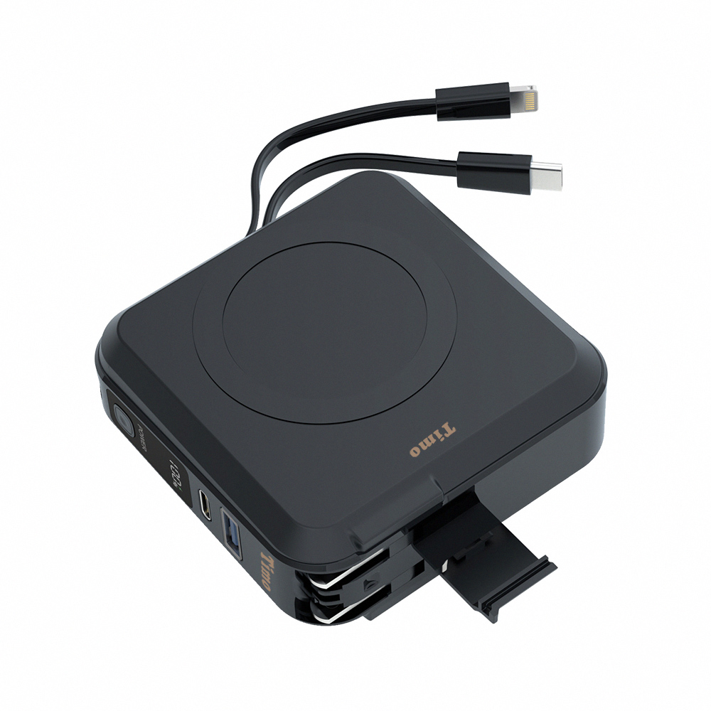 【Timo】五合一自帶線磁吸行動電源 10000mAh - PD/QC快充｜無線充電｜萬用充 | Wh標示 - 蒼勁黑, , large