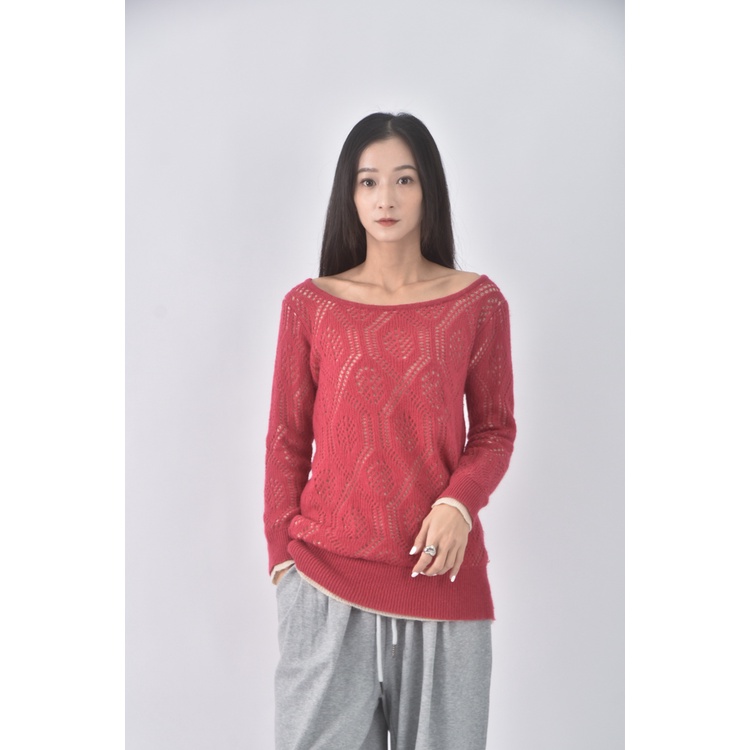 (M) 棉質假兩件粉色毛衣二手衣, , large