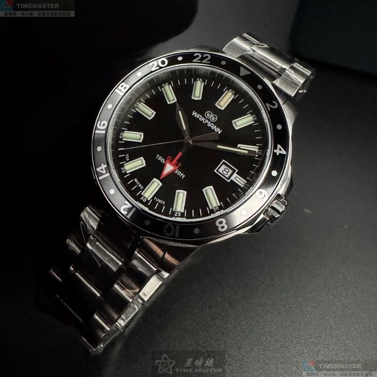[星晴錶業]WAKMANN手錶,46mm,WA00042黑色錶面銀錶殼銀色精鋼錶帶款, , large