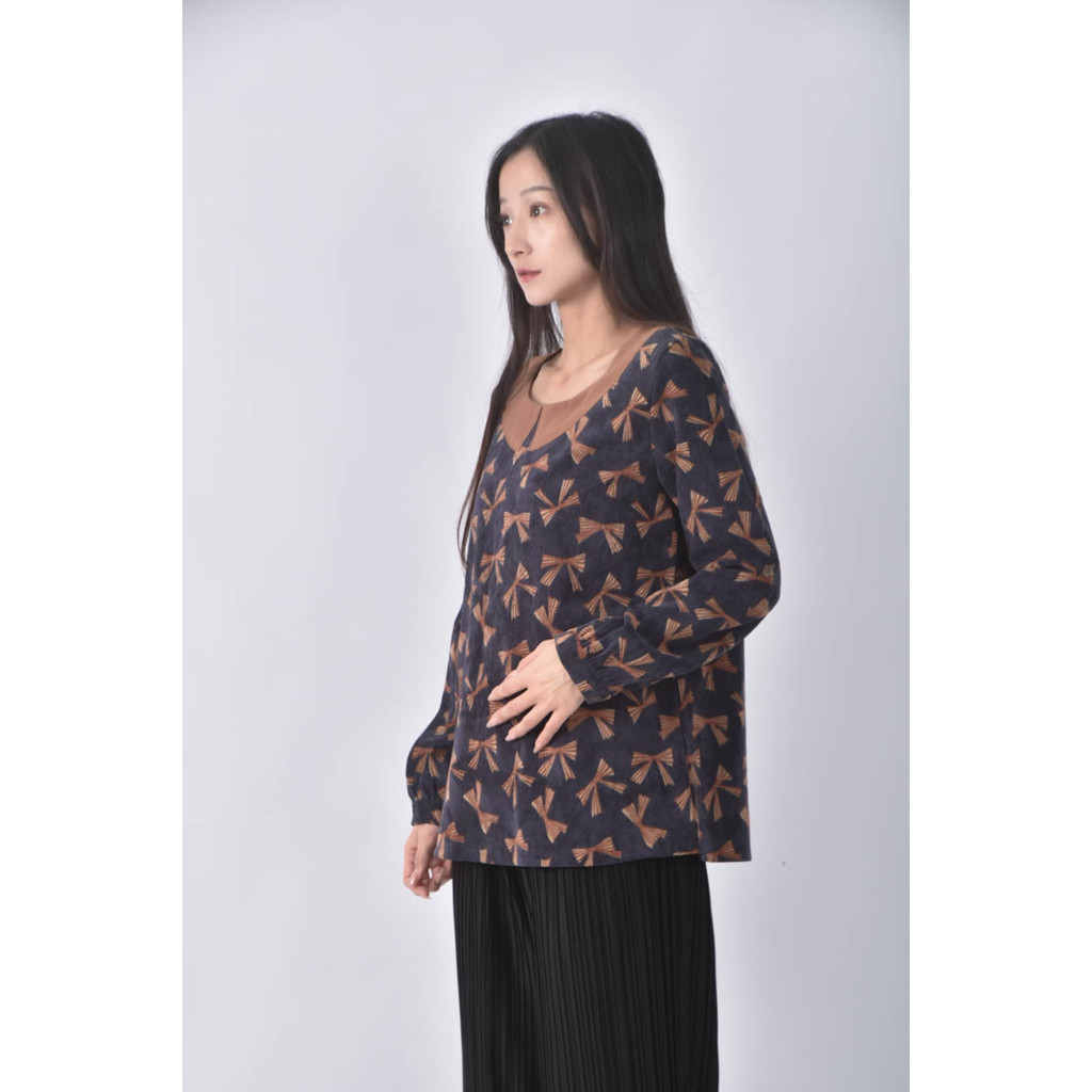 (M) eyescream蝴蝶結藍色長袖上衣二手衣, , large