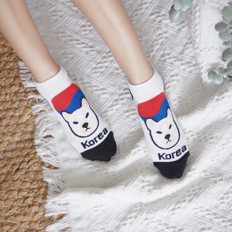 [Kaimei Cotton Industry] 8 pairs of random and excellent Korean-made pure cotton fine-needle Korean-style styling socks-world dog style, , large