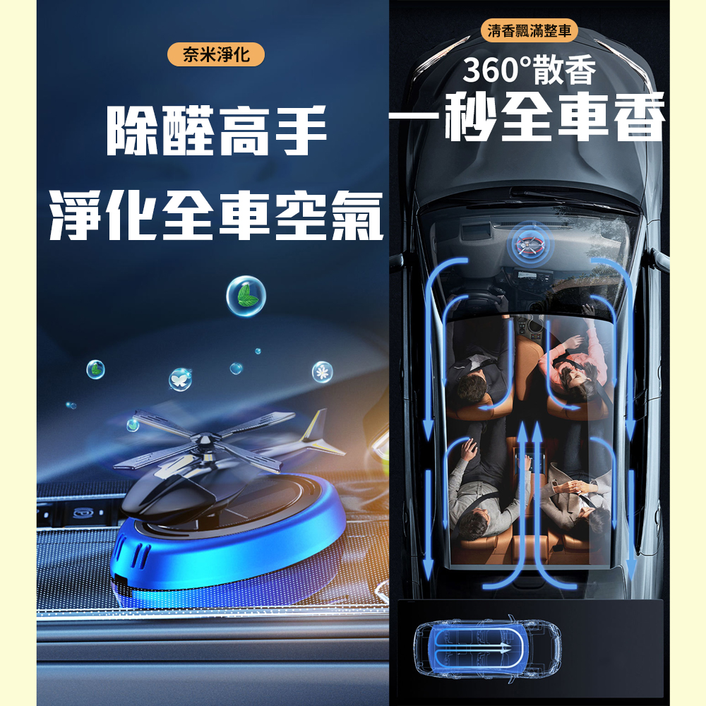 旋轉散發香味【光能直升機車用香氛】光感 自動調節 高頻擴散清香 除醛 室內 居家 擴香儀 空氣清淨 奈米淨化 交換禮物, , large