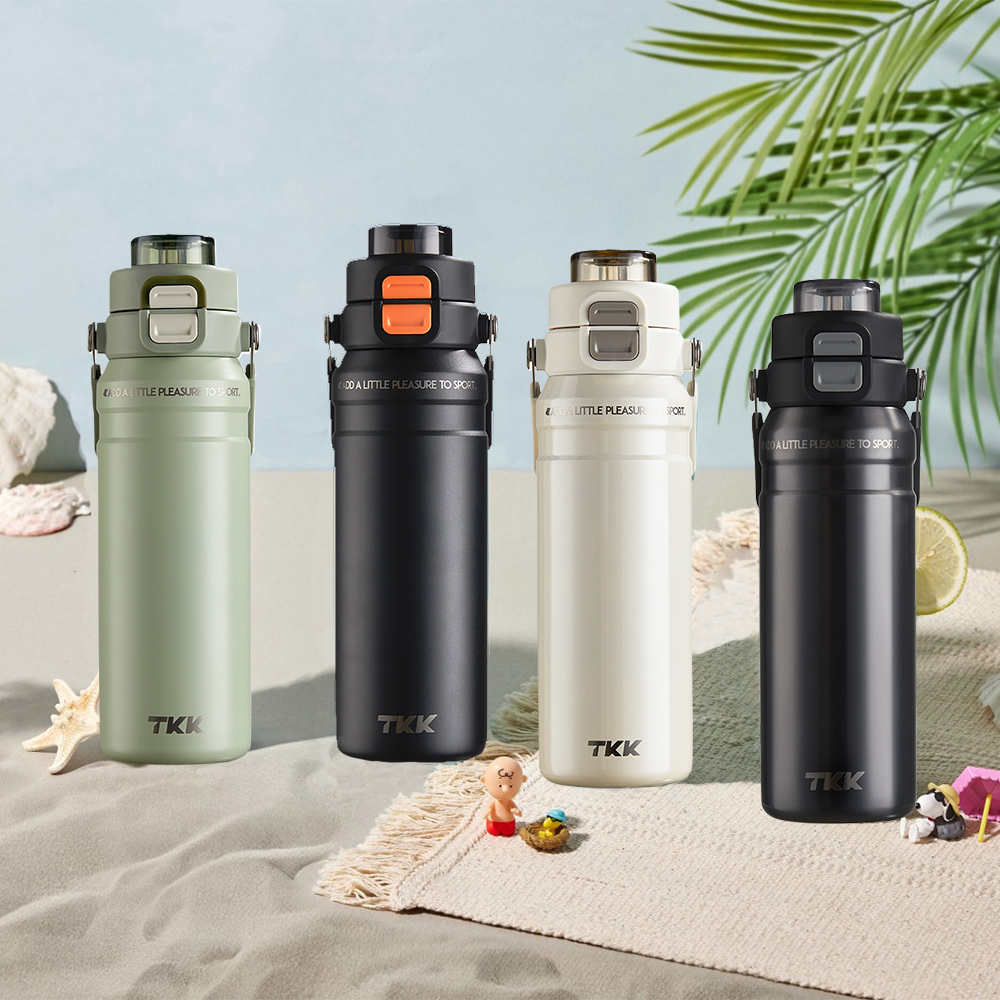 【TKK】悍馭系列 手提式 316不鏽鋼 一鍵彈蓋 兩用 保溫杯 運動水壺800ML(直飲+吸管)-流光白, , large