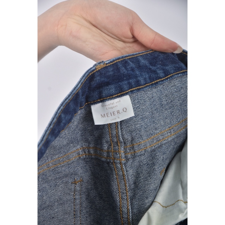 (S) meier q高腰丹寧牛仔質感棉質純棉藍色長褲二手衣, , large