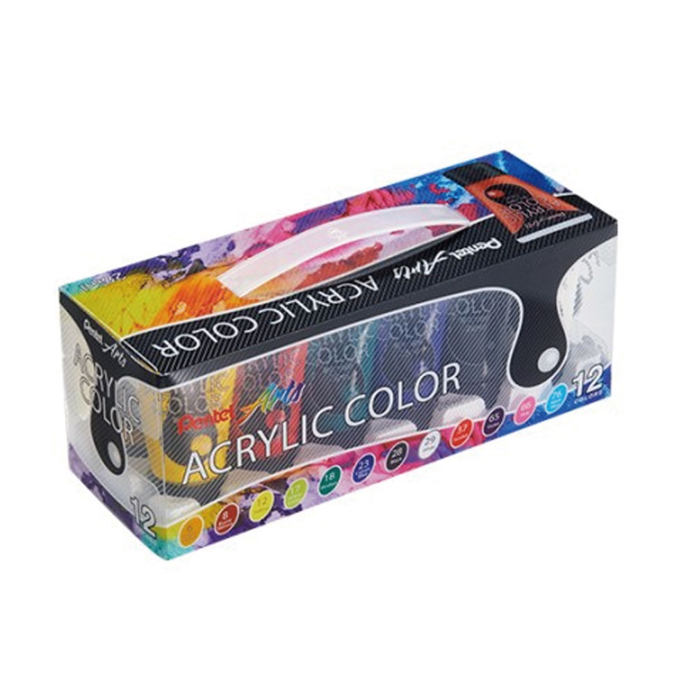 【Pentel 飛龍】壓克力顏料 28ml 12色組 /盒 WA2-12 -, , large