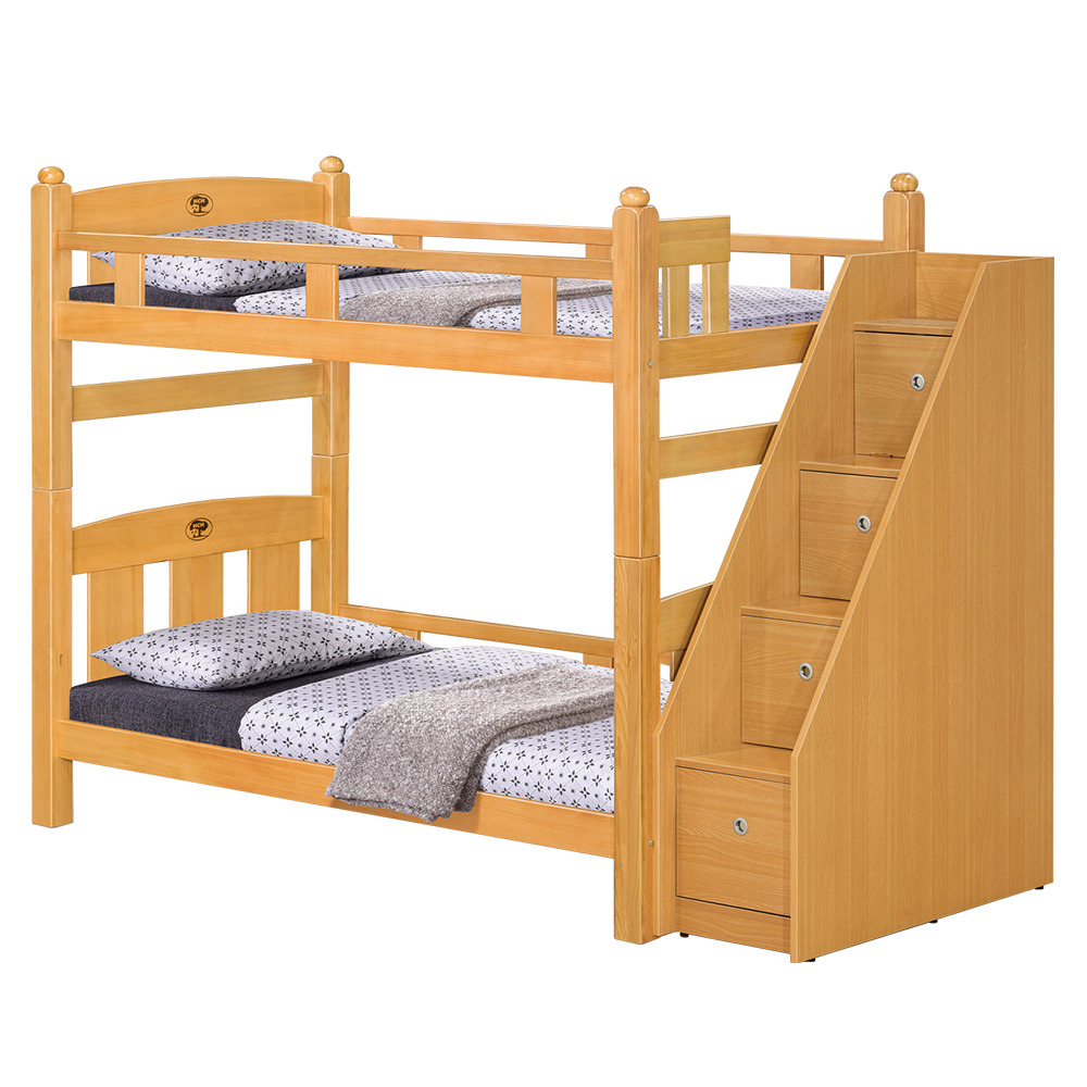 【唯熙傢俱】葛雷檜木色3.5尺收納樓梯雙層床組, , large