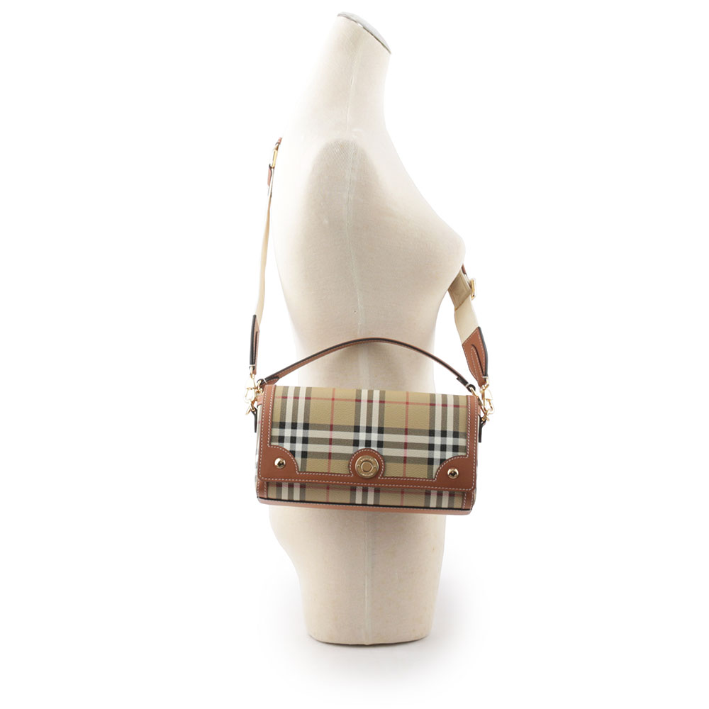 BURBERRY Note 帆布及牛皮附提把二用包/石楠棕色, , large