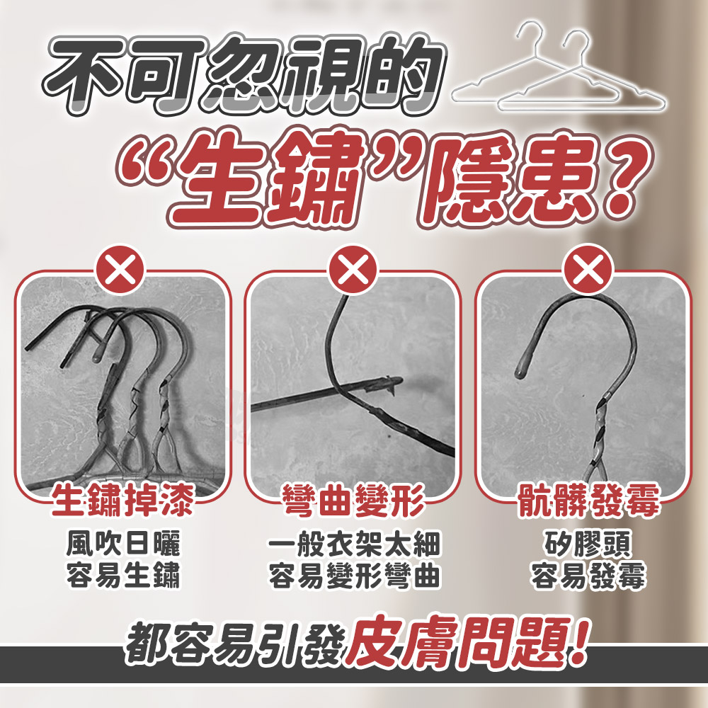 【咪咪購物】幫家適 不鏽鋼衣架 加厚加粗衣架 防滑衣架 曬衣架 42cm｜ 10入組, , large