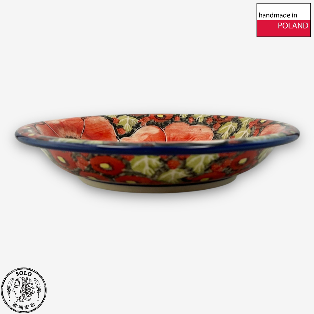 【SOLO Vintage】Cerraf Polish Pottery 22.5cm Dinner Plate Deep Plate Crimson Sunset Floral Whisper Series Made in Poland, , large