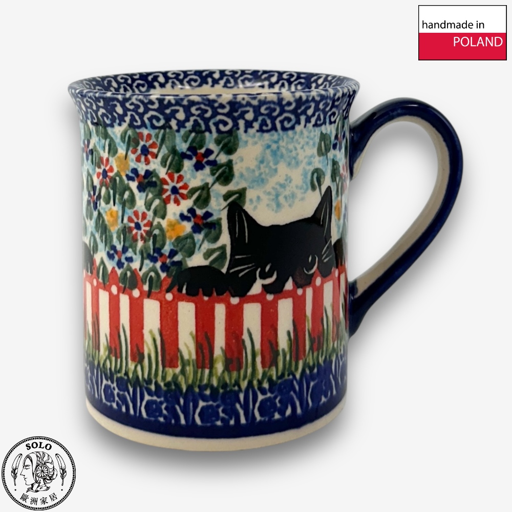 【SOLO歐洲家居】波蘭製 Cerraf 波蘭陶 280ml 馬克杯 水杯 咖啡杯 黑貓花園系列, , large