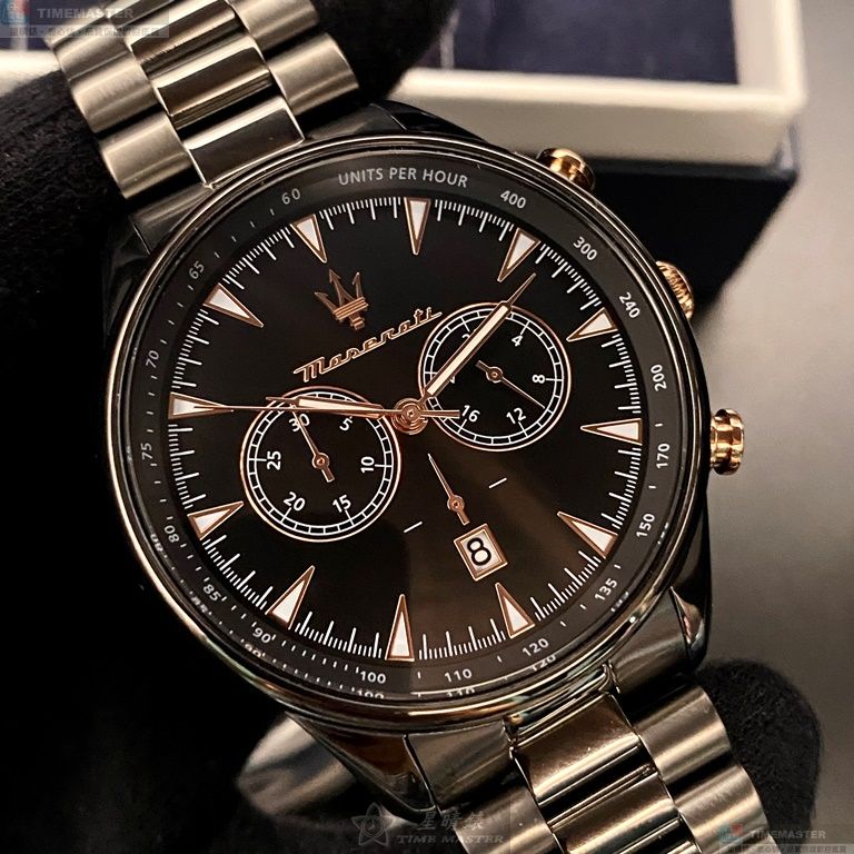 [星晴錶業]MASERATI手錶,46mm,R8873646001黑色錶面黑錶殼深黑色精鋼錶帶款, , large
