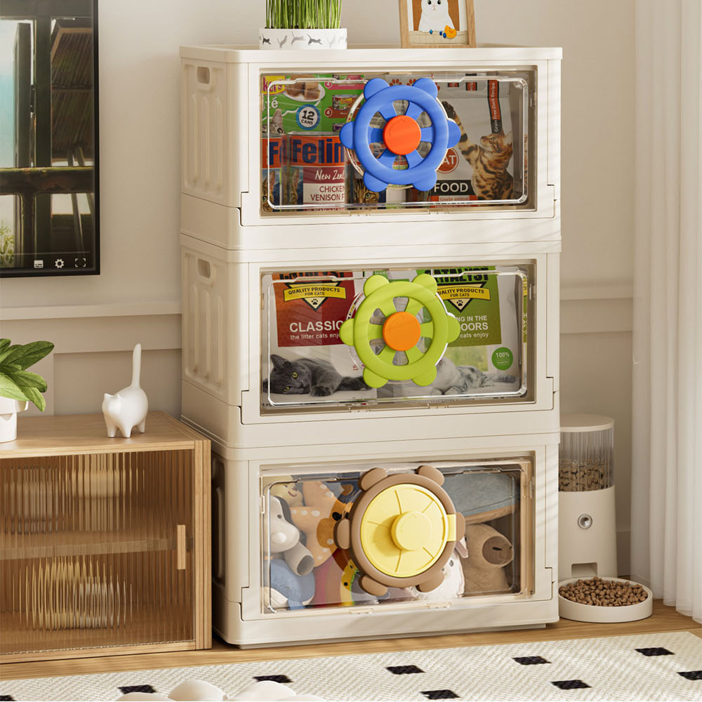 【AOTTO】72L大容量童趣附輪雙開收納箱-奶白綠(AL-017GN), , large