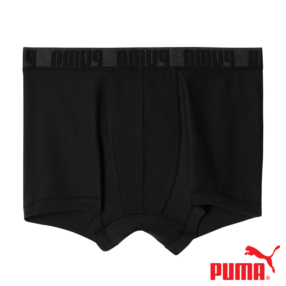PUMA 平口內褲 1件組 彪馬 跳豹 男內褲 平角內褲 修身 防捲邊 貼合 耐穿 柔軟 棉質 排汗 透氣 抗菌 黑 灰, 黑,L, large
