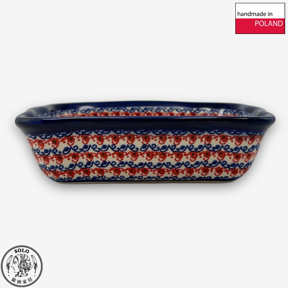 【SOLO Vintage】Cerraf Polish Pottery 18.5cm Baking Pan Dish Red and Blue Blossoming Elegance Series Made in Poland, , large