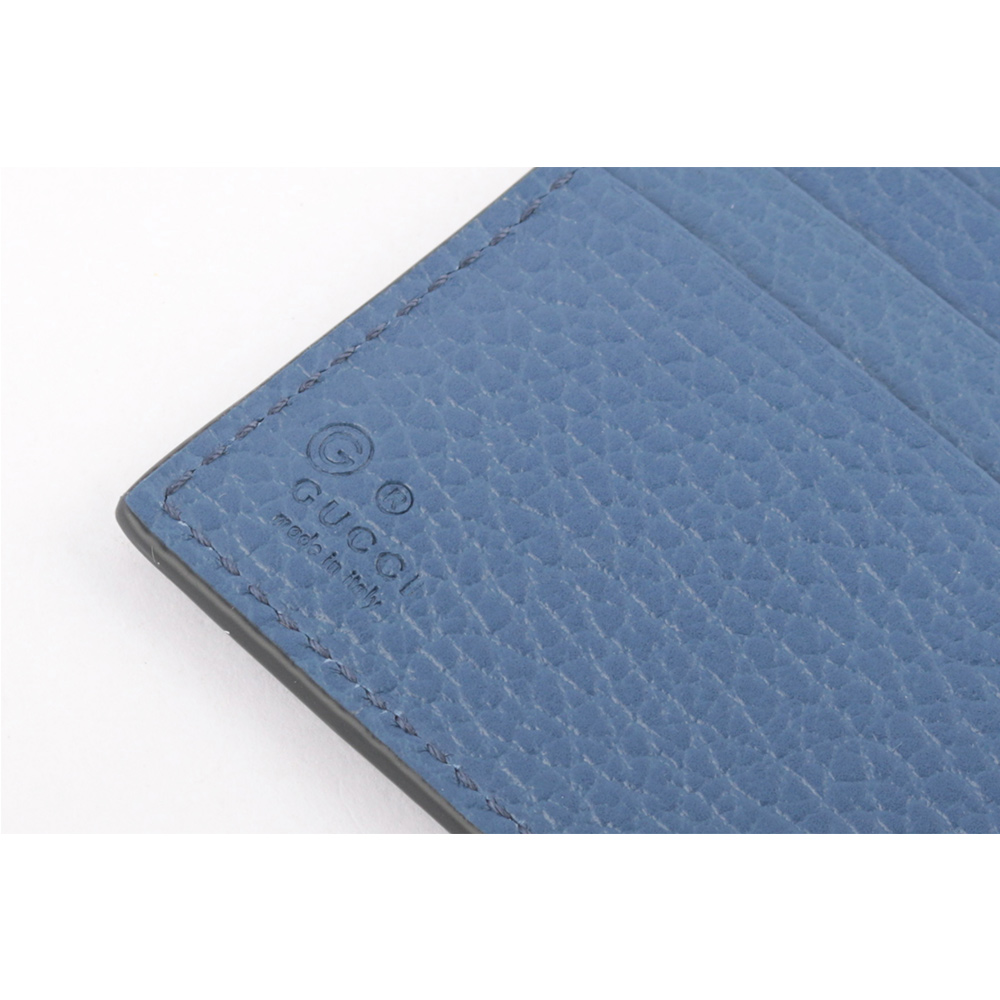 GUCCI 金屬縫線雙G Logo牛皮雙色零錢袋短夾/黑色/藍色, , large