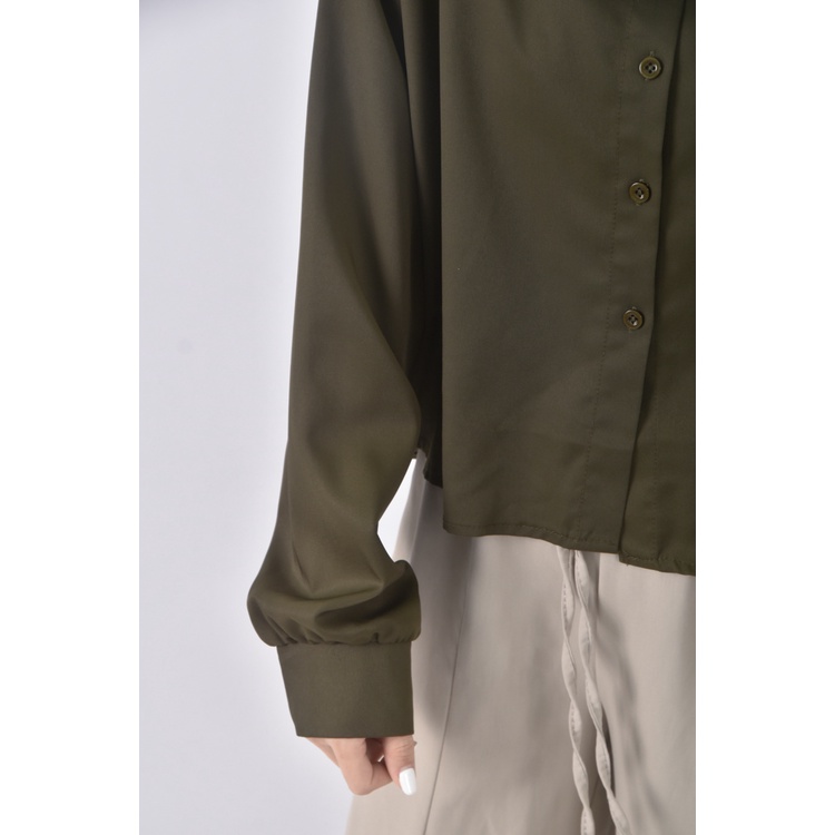 (F) miss zhang質感落肩綠色襯衫上衣二手衣, , large