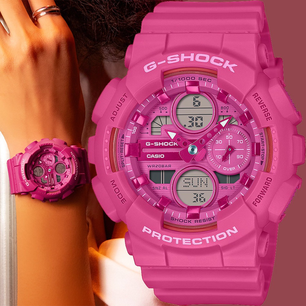 CASIO 卡西歐 G-SHOCK 單色時尚 雙顯手錶-粉紅 GMA-S140PP-4A, , large