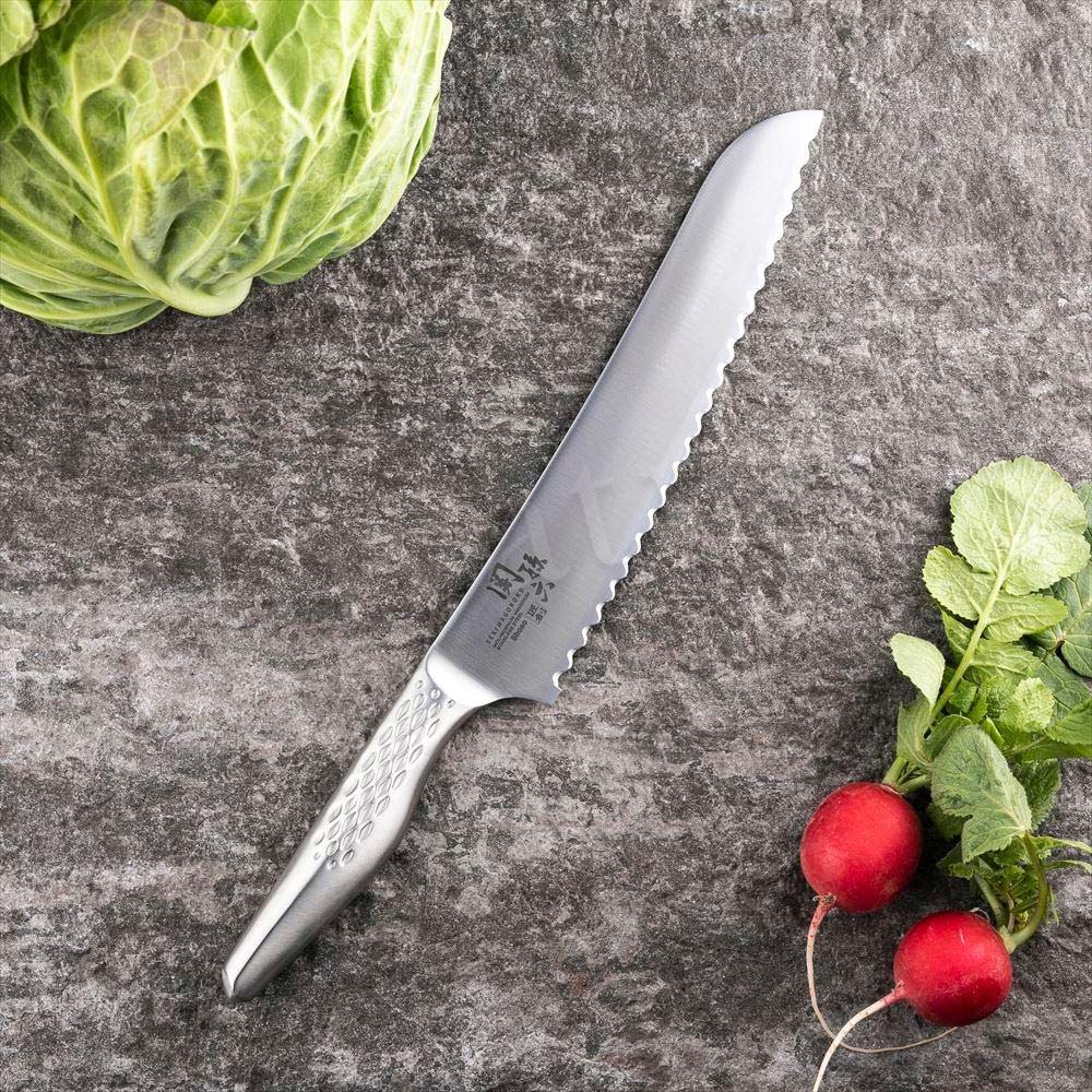 【日本貝印KAI】日本製-匠創名刀關孫六 一體成型不鏽鋼刀-廚房麵包刀21cm+檜木砧板, , large