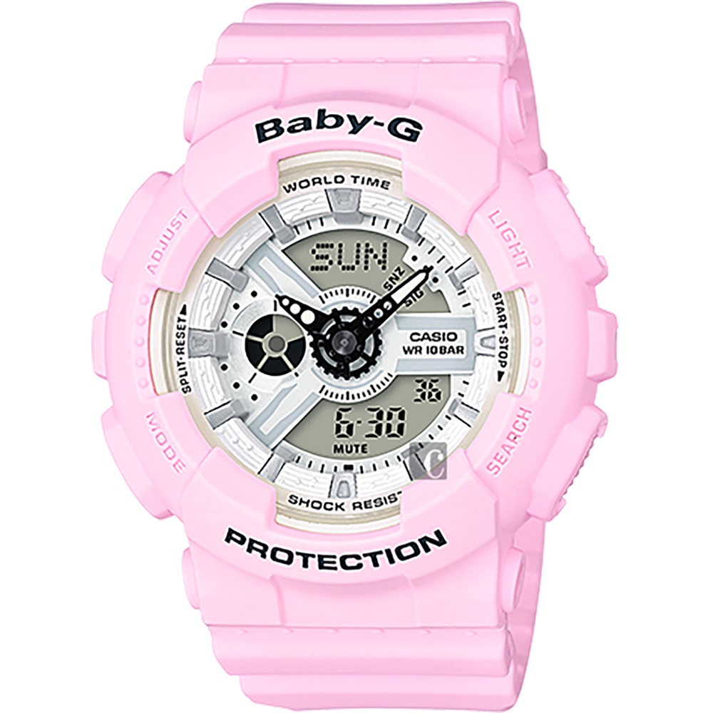 CASIO 卡西歐 Baby-G 粉嫩雙顯錶-粉紅/46mm BA-110BE-4ADR, , large