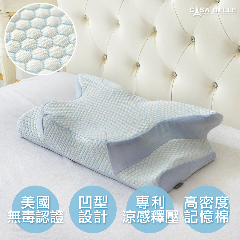 【Great Living 格蕾寢飾】義大利La Belle 皇室の夢枕 3D護頸紓壓人體工學 涼感記憶枕 60x38cm 枕頭, , large