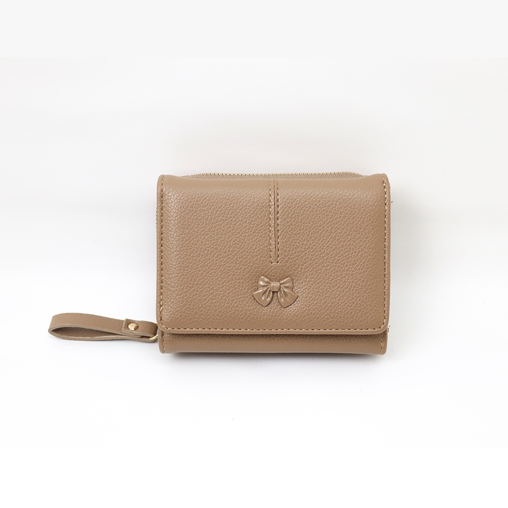 Ribbon&eacute; 柔霧翻蓋零錢中夾-摩卡灰 女夾 韓系氣質皮夾 可愛短夾 人氣女用皮夾, , large