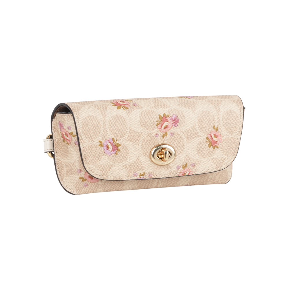 COACH CC Logo 花卉圖案附提把萬用包/眼鏡收納包(沙色), , large