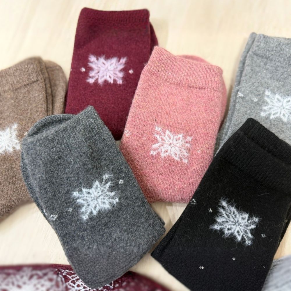 [Kaimi Cotton] 7-Pair Set – Random Colors – Winter Essential (Women’s) Premium Thermal Wool Socks – Cold-Proof / Warm / Long Winter Socks – Snowflake Design, , large