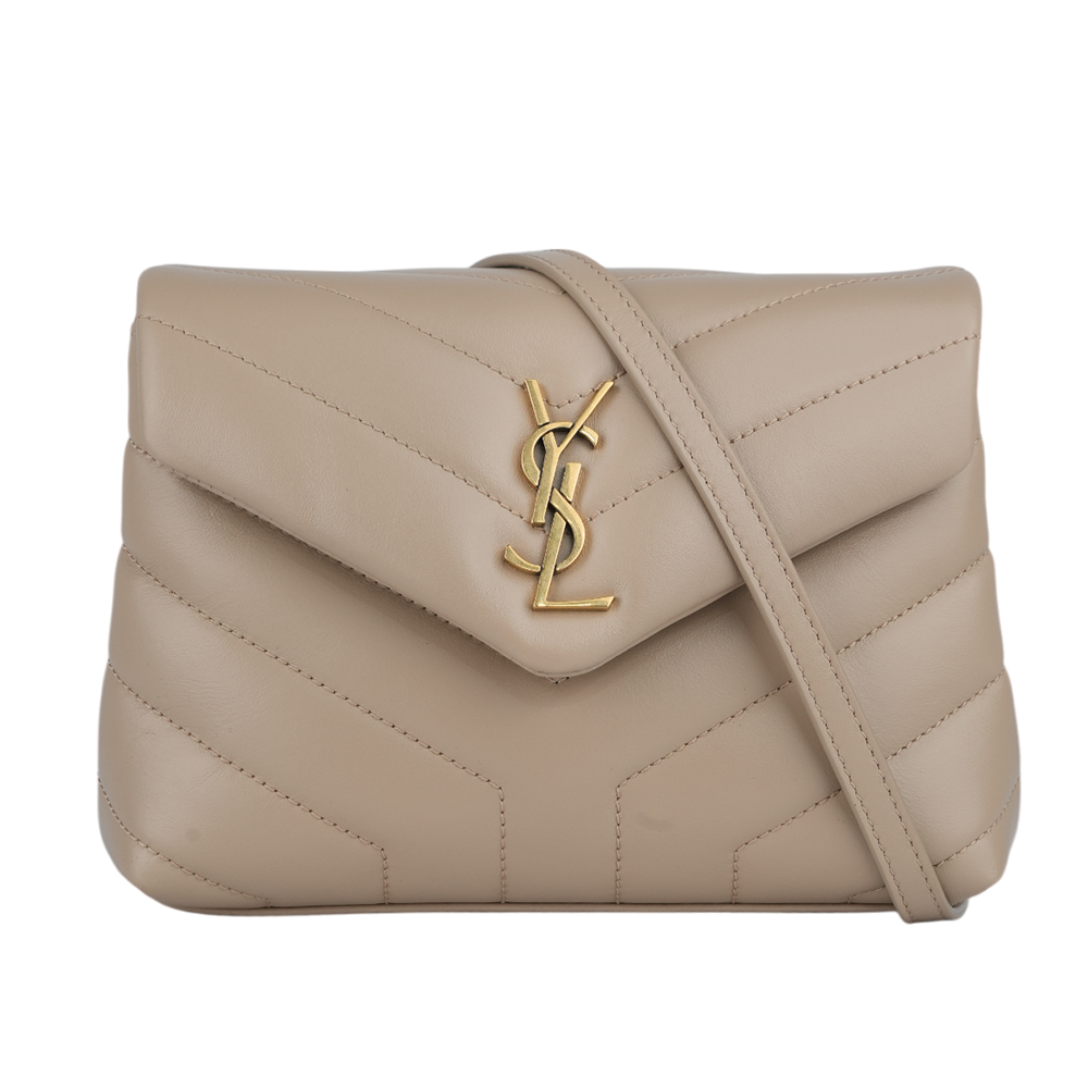 YSL Monogram Lou Lou V紋小牛皮斜背包(MINI)/深米色, , large