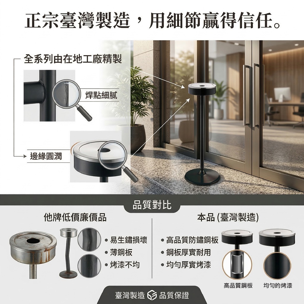 【臺灣製造】消光黑立式煙灰缸 工業風菸灰缸 金屬烤漆菸灰桶 霧黑烤漆熄菸桶 煙灰桶 吸菸區 餐廳菸盒 熄菸桶沙盤煙灰盤, , large
