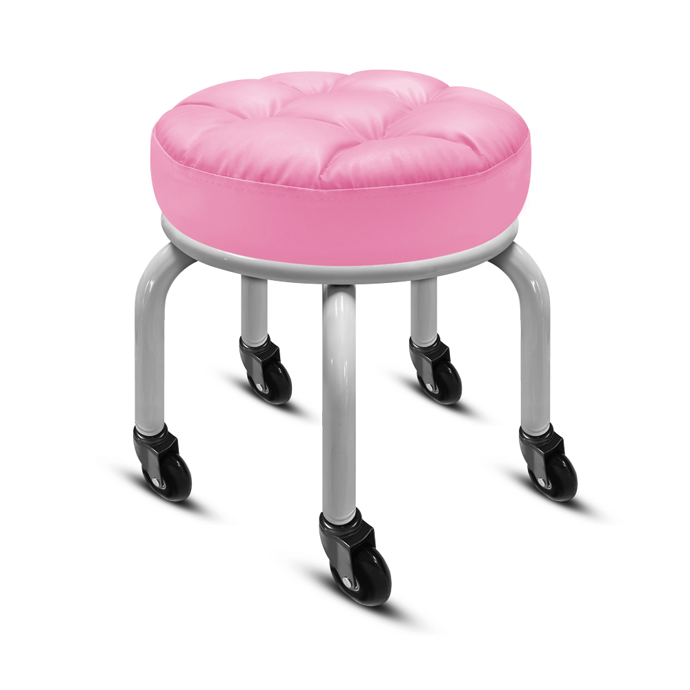 【G+居家】免組裝 動感滑輪萬用椅-白管-粉紅(2吋純黑輪), , large