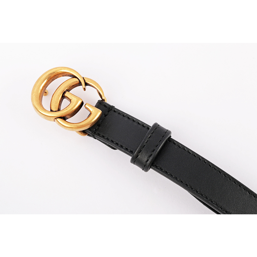 GUCCI 小雙G霧金logo牛皮2CM寬皮帶75cm/黑色, , large